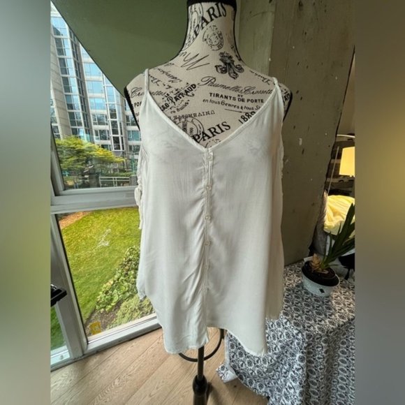 U2B flowy white cold shoulder cotton blouse size large - Picture 1 of 7